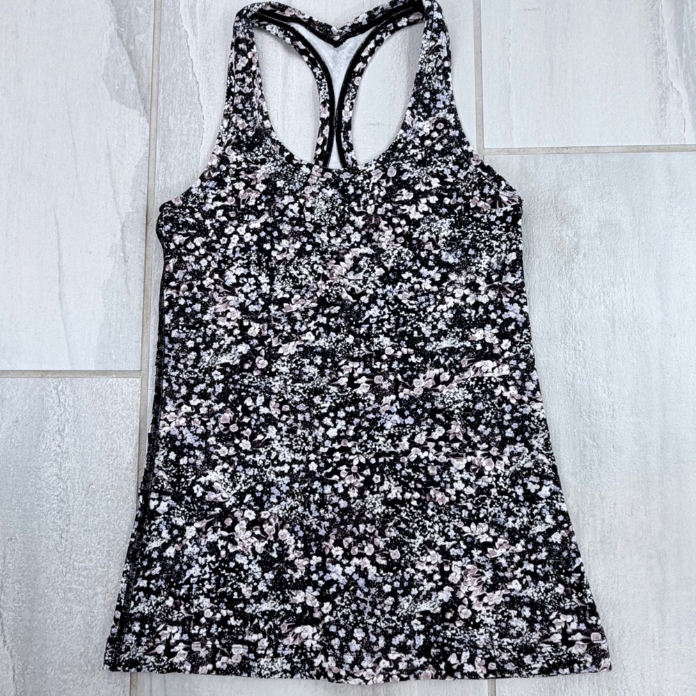 Lululemon Cool Racerback Tank Top Floral Kaleidoscope Black Purple Size 4